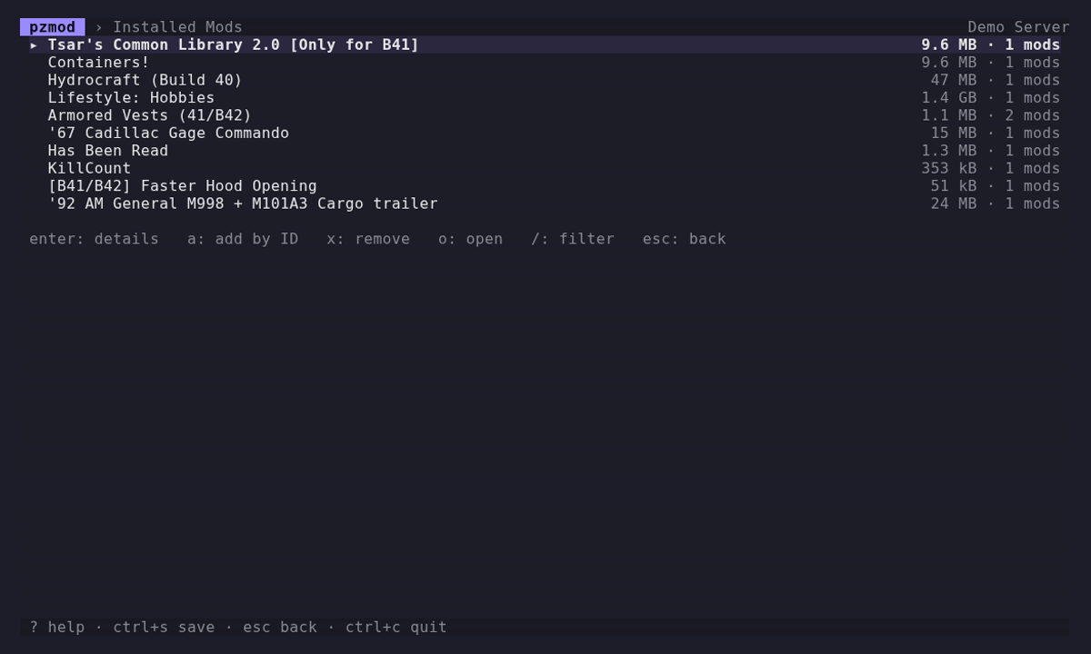 Press / to filter a long list of installed mods