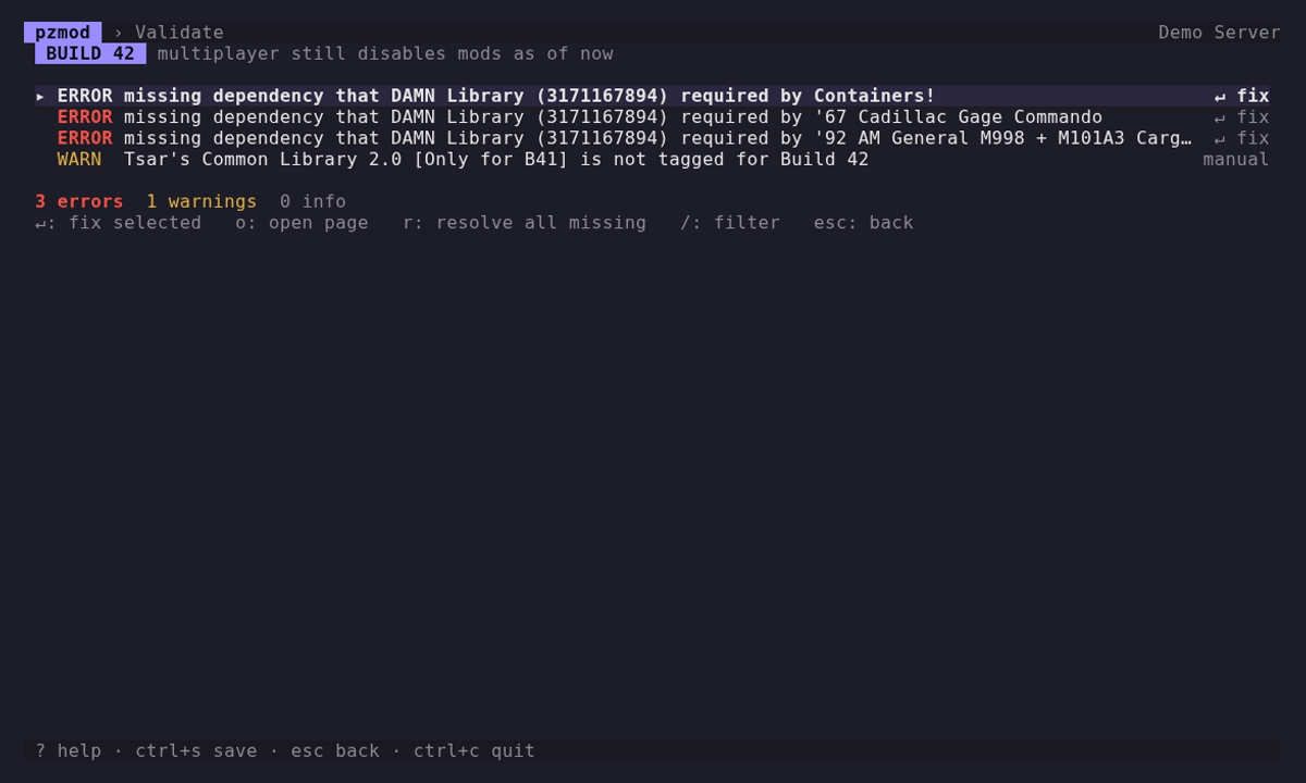 Validate catches missing dependencies and compatibility problems